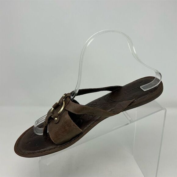 Born Women's Boho Brown Leather Slip-On Thong Sandals Size 10M with Harness Ring - Picture 4 of 13